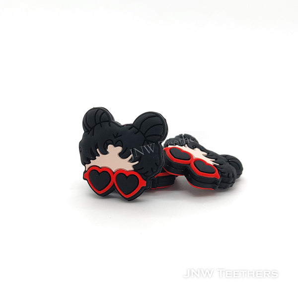 Sunglasses Girl Silicone Focal Bead black
