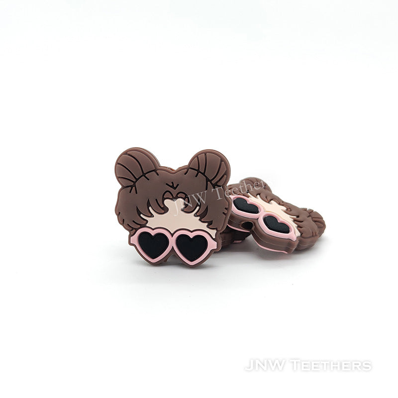 Sunglasses Girl Silicone Focal Bead brown