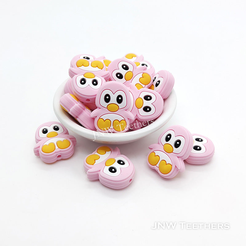 Penguin silicone focal beads Pink