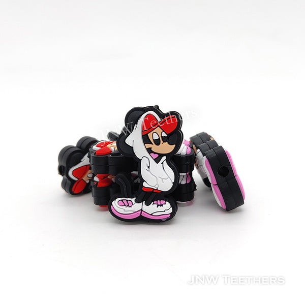 Cartoon Red Hat Mouse in White Hoodie Silicone Focal Beads