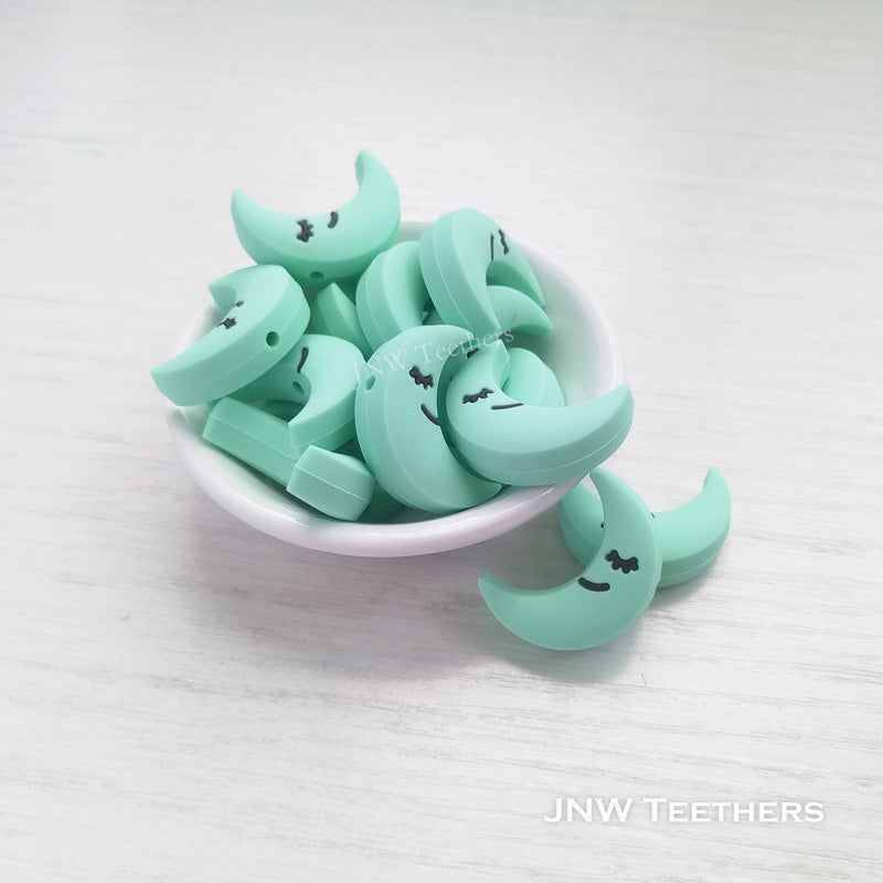 Cresent moon silicone focal beads mint