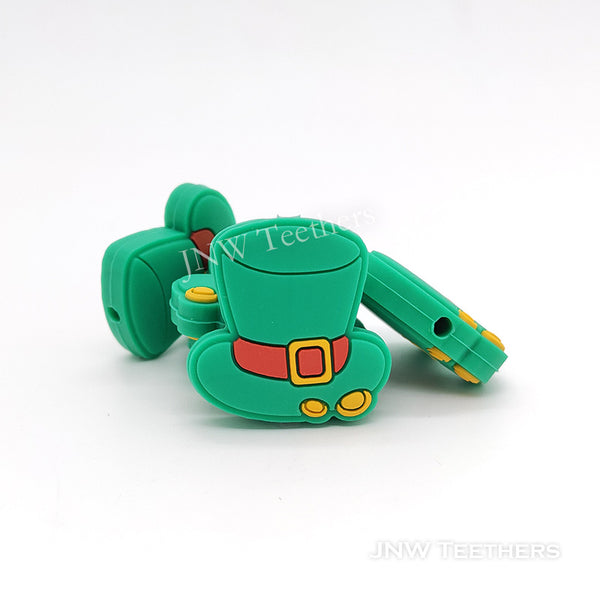 Green hat St. Patrick's day silicone focal beads