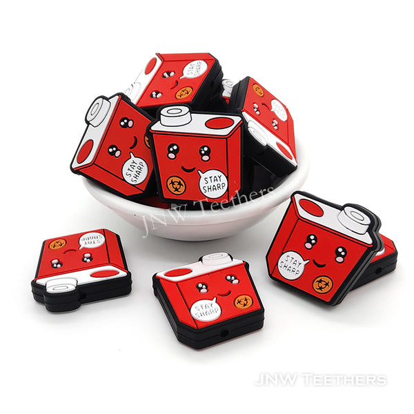 Stay sharp red can silicone focal beads