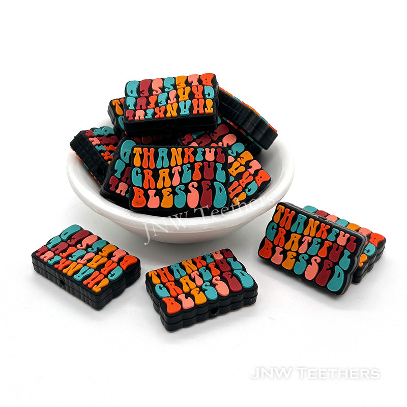 Thankful grateful blessed silicone focal beads