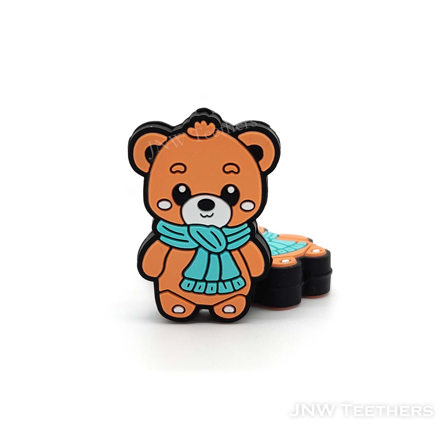 Orange bear in turquoise scarf silicone focalbeads