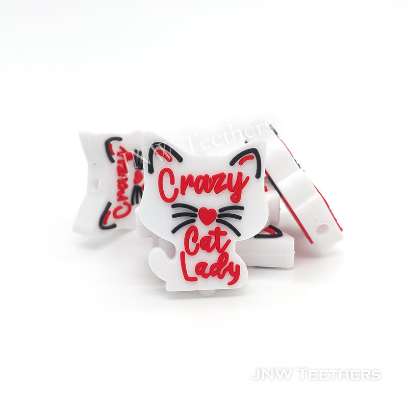 Crazy cat lady silicone focal beads White