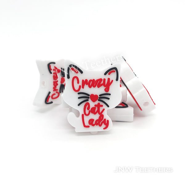 Crazy cat lady silicone focal beads White