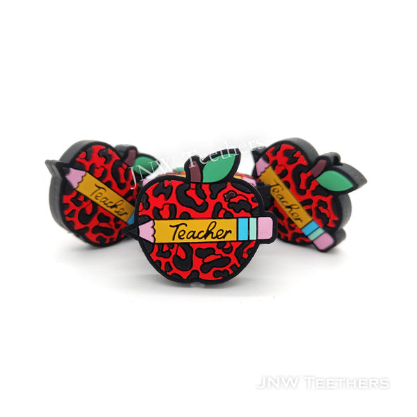 Teacher Pencil Apple Silicone Focal Beads