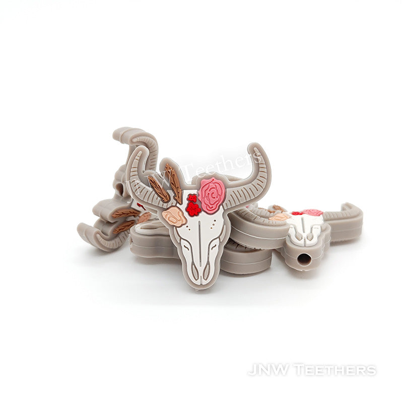 Flower Cow Skull Silicone Focal Beads
