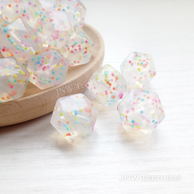 Silicone clear confetti hexagon beads 17mm