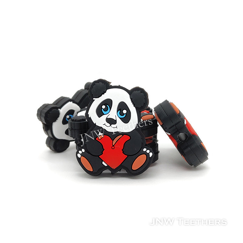 Panda Bear with Red Heart Silicone Focal Beads