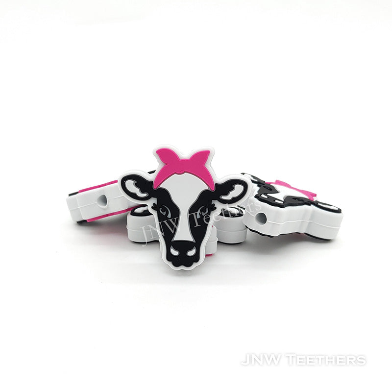 Fuchsia Cow Heads Silicone Focal Beads