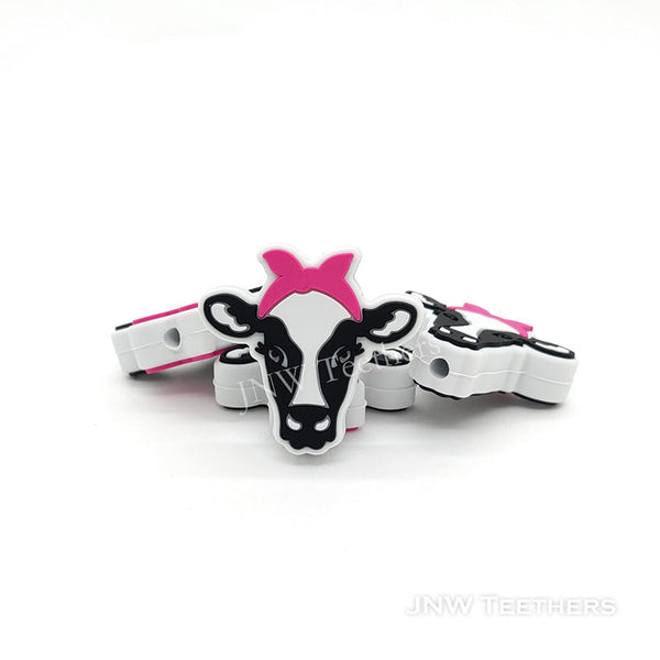Fuchsia Cow Heads Silicone Focal Beads