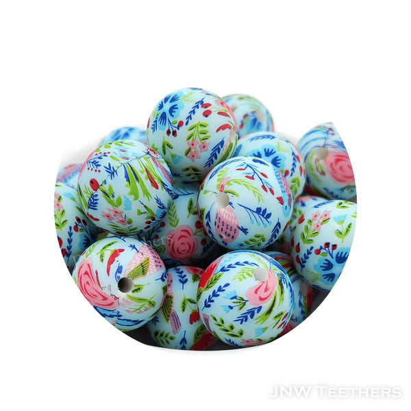 116 Peony Printed silicone round beads