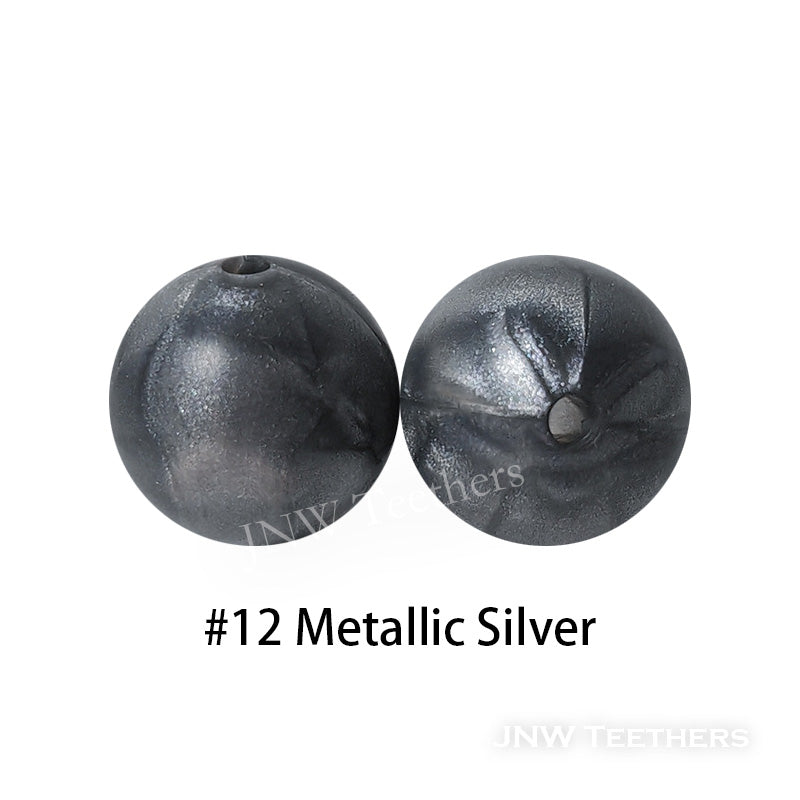 JNWTeethers 9mm silicone round beads metallic silver