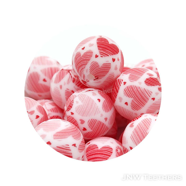 120 Sweet Pink Heart Print silicone printed beads