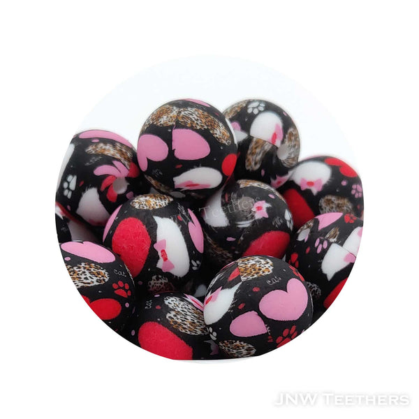 127 Leopard Heart Print silicone beads
