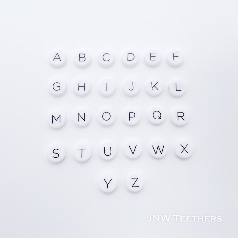 12mm Oblate Silicone Alphabet Beads
