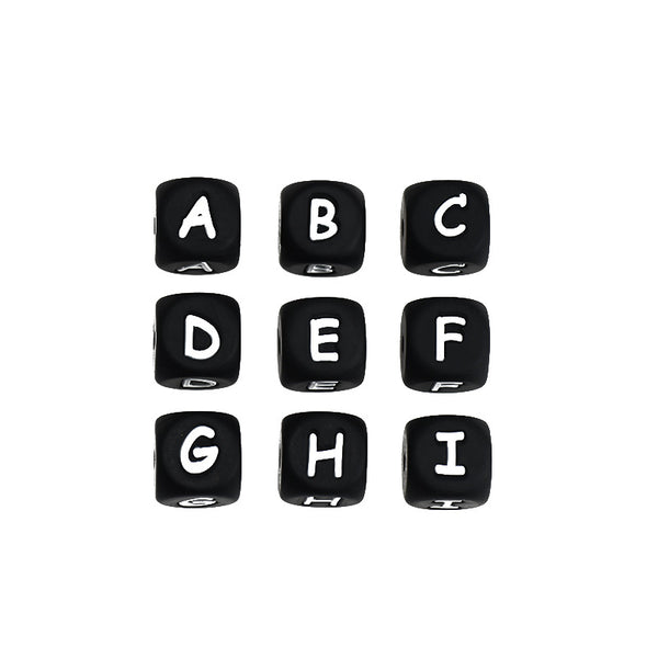 10pcs 12mm Silicone White Alphabet Beads