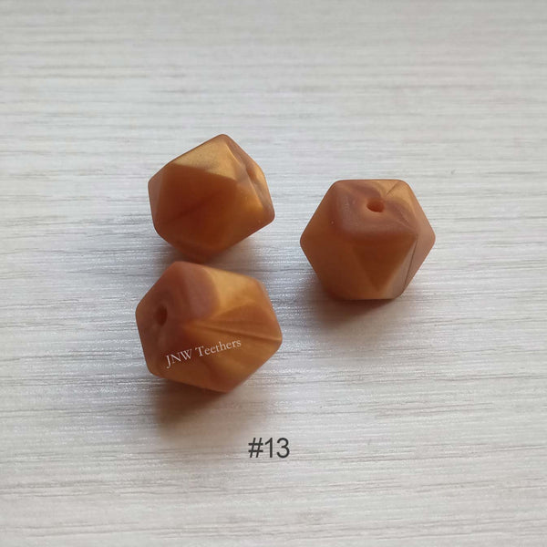 14mm &17mm Metallic Gold Silicone Hexagon Beads