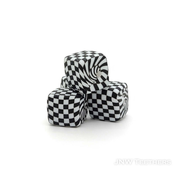 14mm Checker bord printed silicone cube beads