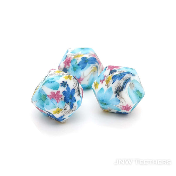 14mm flowers printed silicone hexagon beads