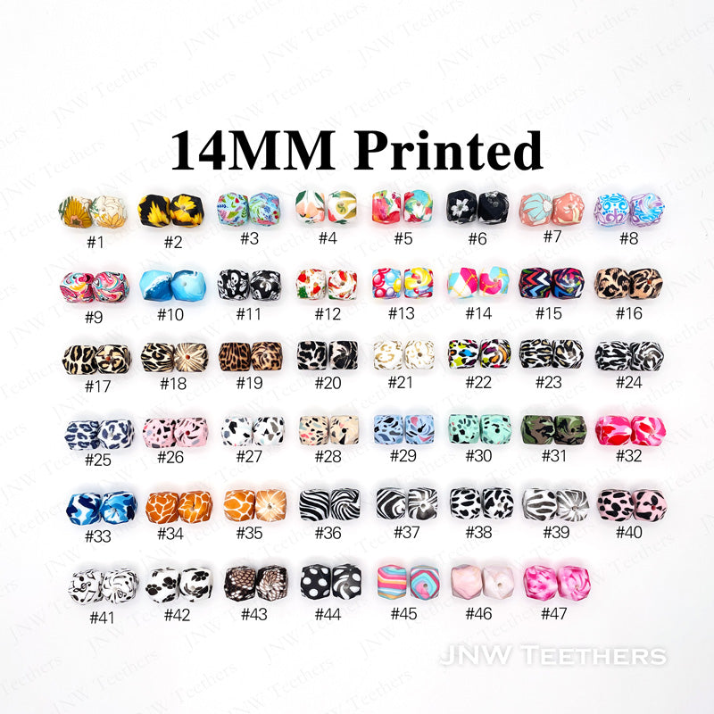 14mm Silicone Hexagon Printed Beads