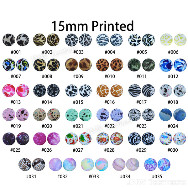 15mm Silicone Printed Beads