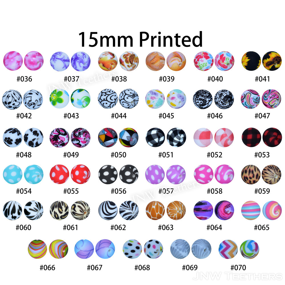 15mm Silicone Printed Beads Pattern B