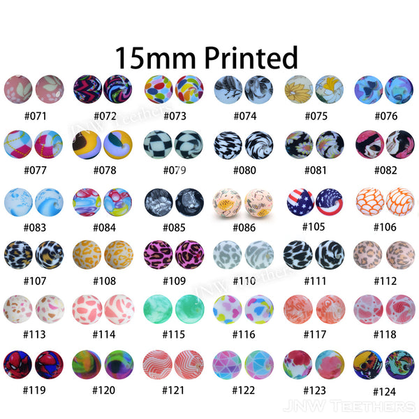 15mm Silicone Printed Beads Pattern C