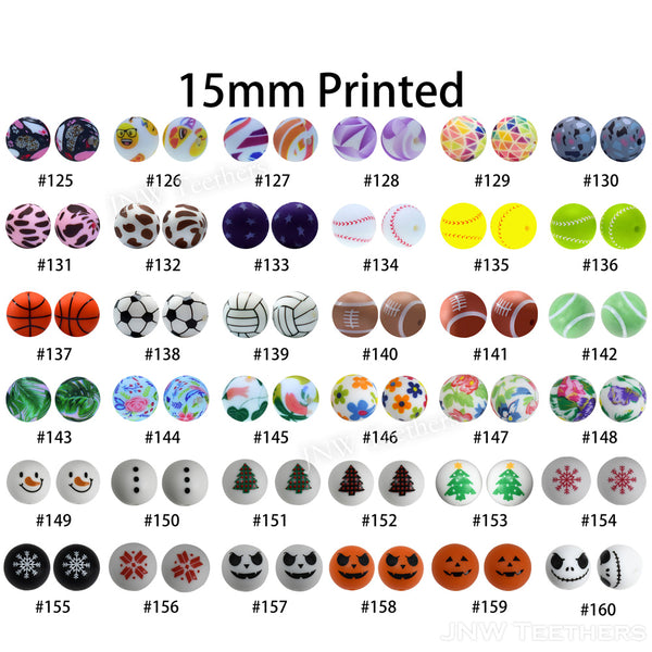 15mm Printed silicone round beads