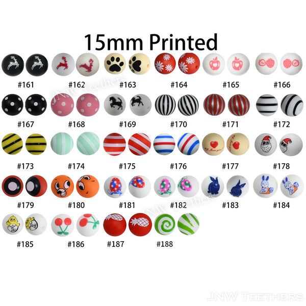 15mm Silicone Printed Beads Pattern E