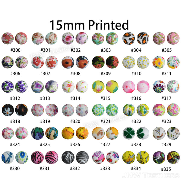 15mm Silicone Printed Beads #300 - #335