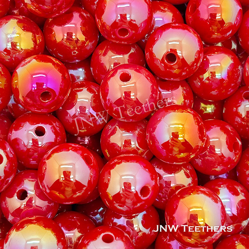 Red 16mm Round Gumball Iridescent Acrylic Beads