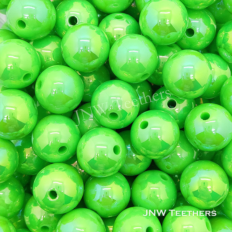 Chartreuse 16mm Round Gumball Iridescent Acrylic Beads