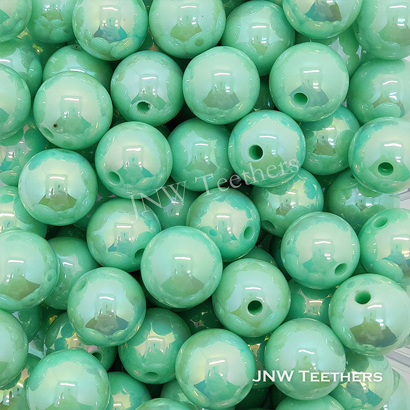 Mint 16mm Round Gumball Iridescent Acrylic Beads
