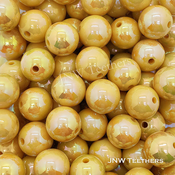 Yellow 16mm Round Gumball Iridescent Acrylic Beads