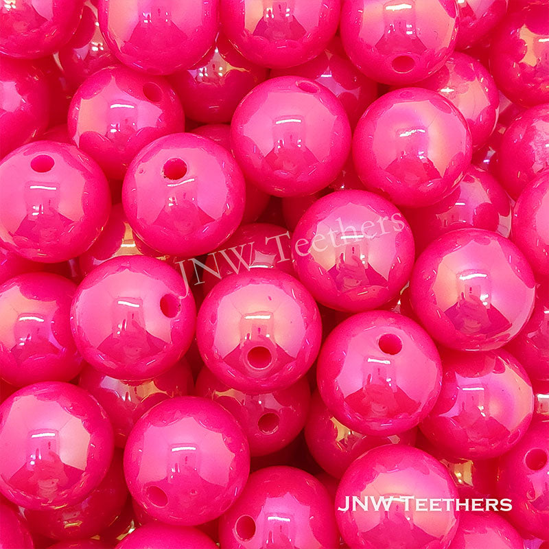 Fuchsia 16mm Round Gumball Iridescent Acrylic Beads