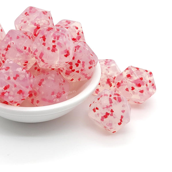 17mm Clear Confetti Hexagon Silicone Beads