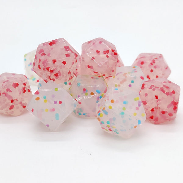 5pcs 17mm Sprinkle Silicone Hexagon Beads