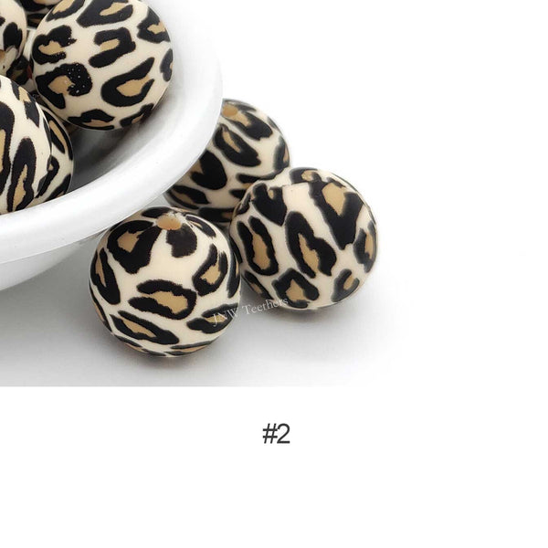 Wholesale Beige Leopard Silicone Print Beads 12mm 15mm