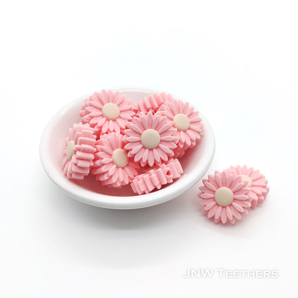 22mm pink daisy silicone focal beads