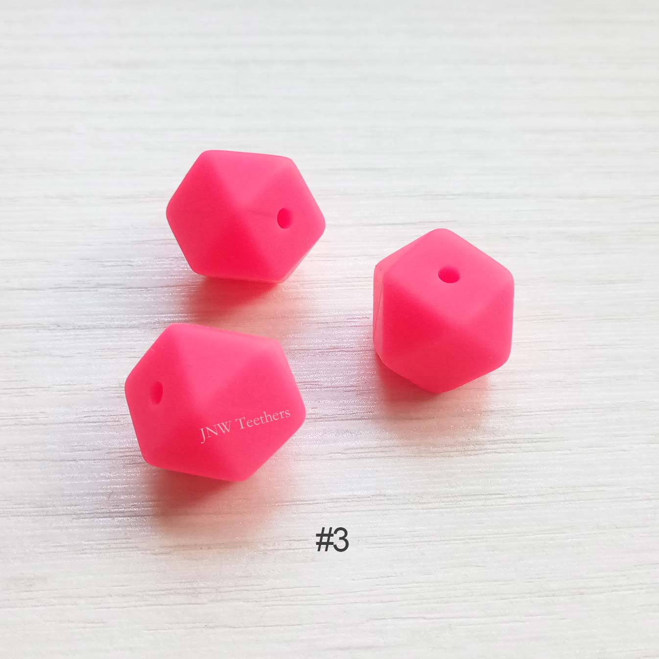 14mm &17mm Shock pink Silicone Hexagon Beads