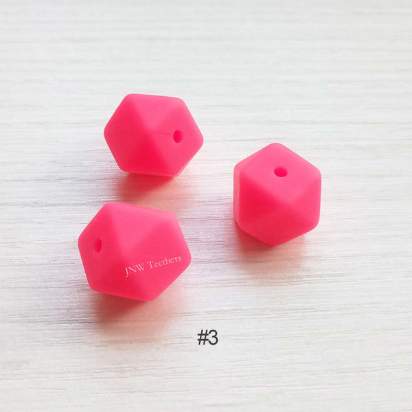 14mm &17mm Shock pink Silicone Hexagon Beads