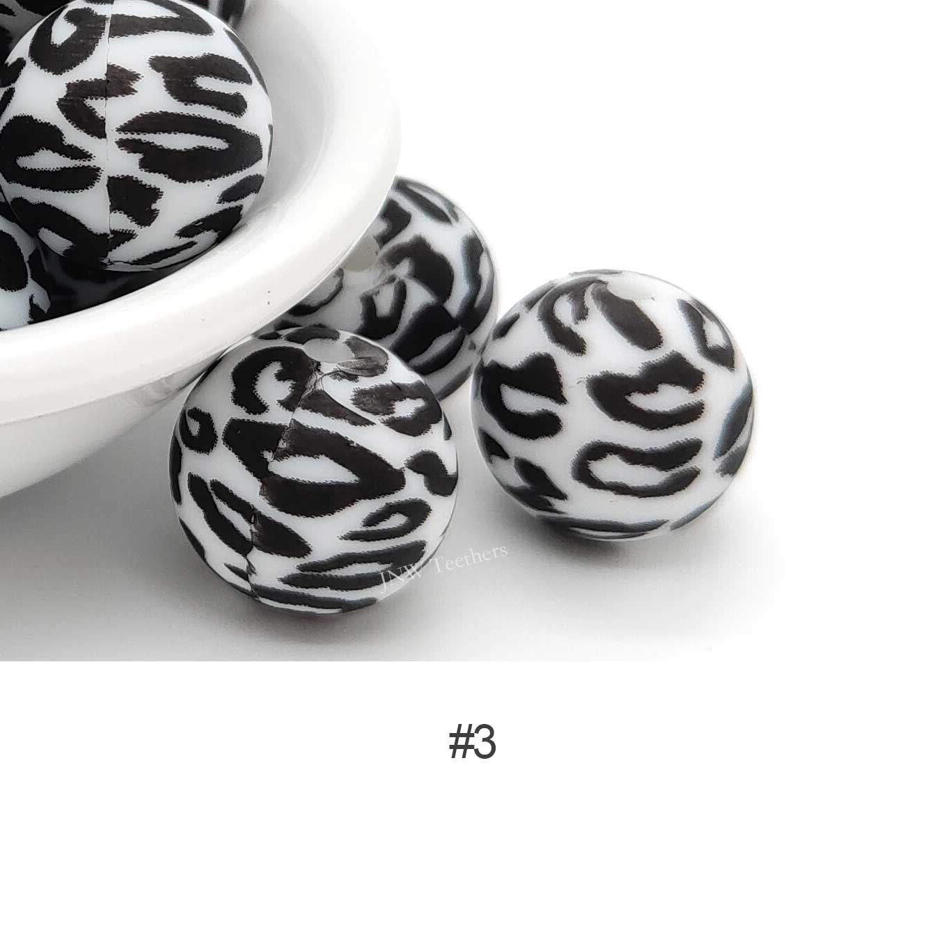 Black leopard print silicone round beads wholesale