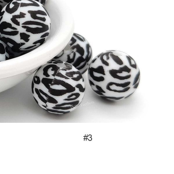 Black leopard print silicone round beads wholesale