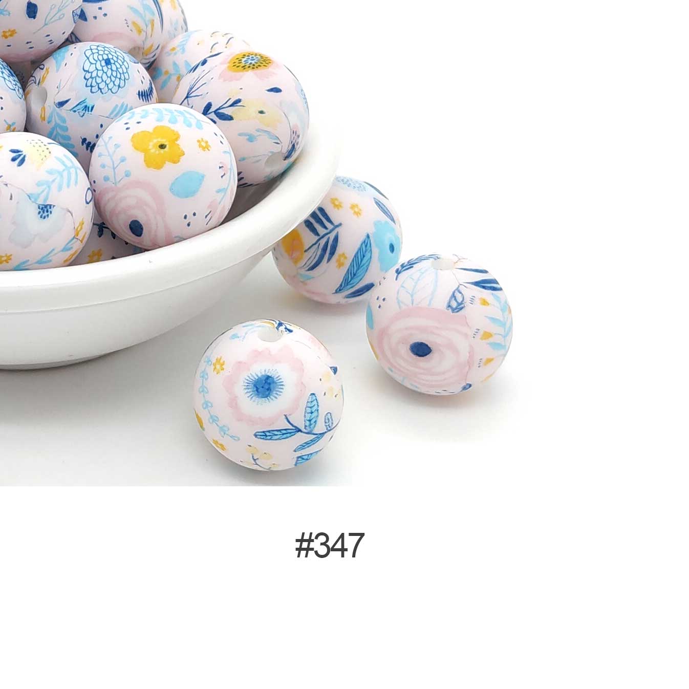 Perles rondes en silicone imprimées citron de 15 mm - 10 perles
