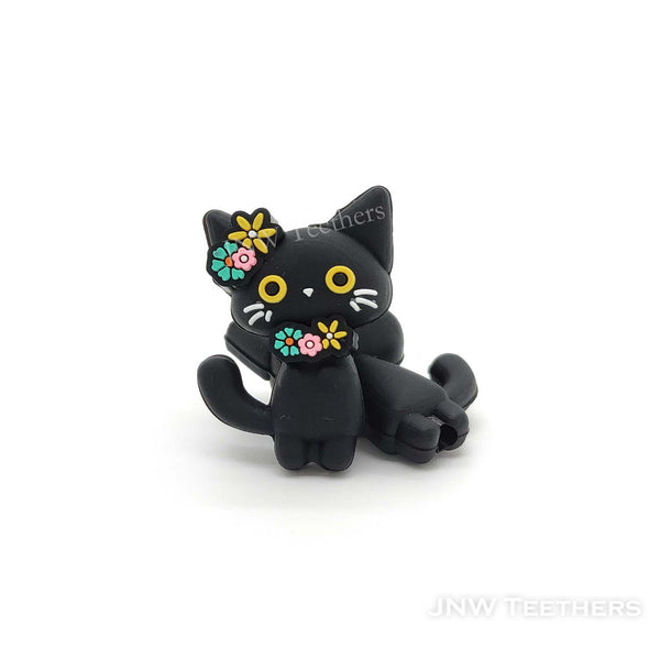 3D Black Cat Floral silicone focal beads