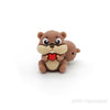 3D beaver with red heart silicone focal beads brown
