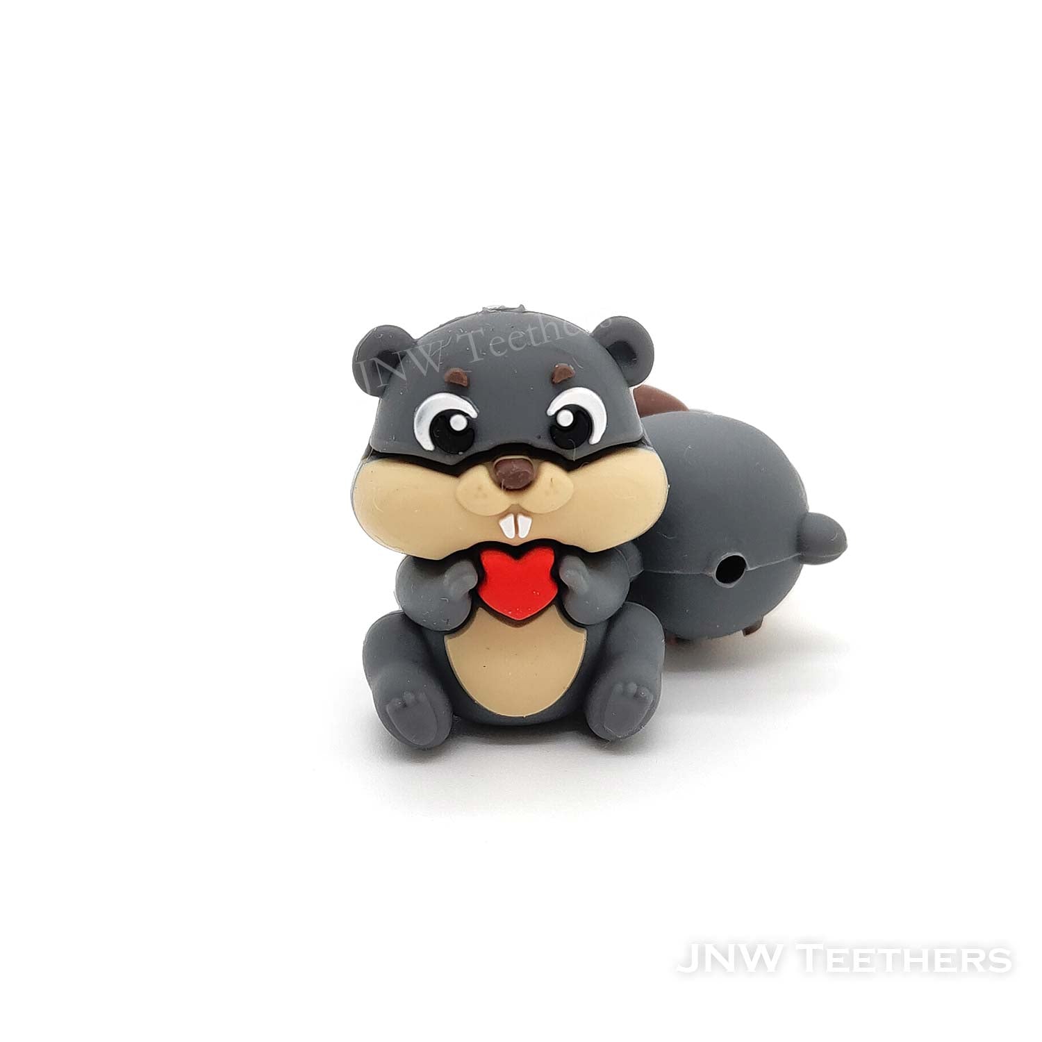 3D beaver holding heart silicone focal beads